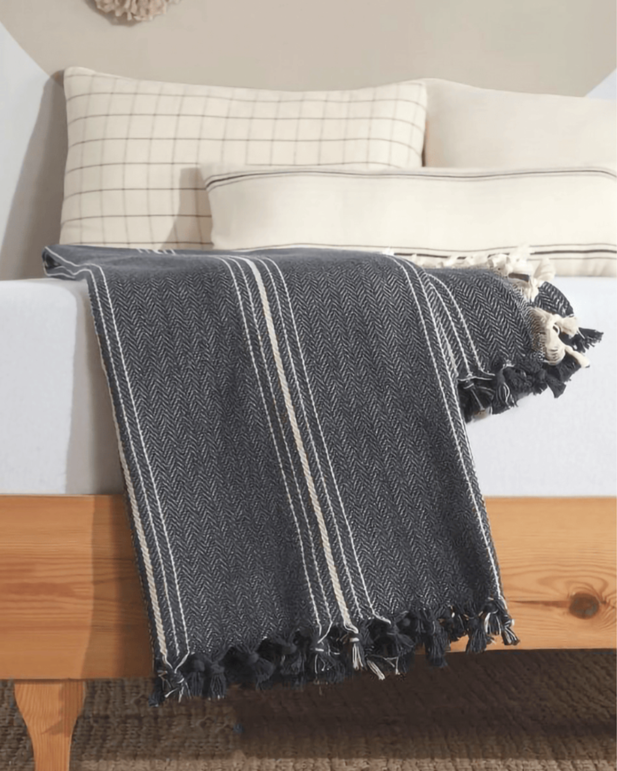 Turkish Cotton Throw: Navy with Cream Stripes