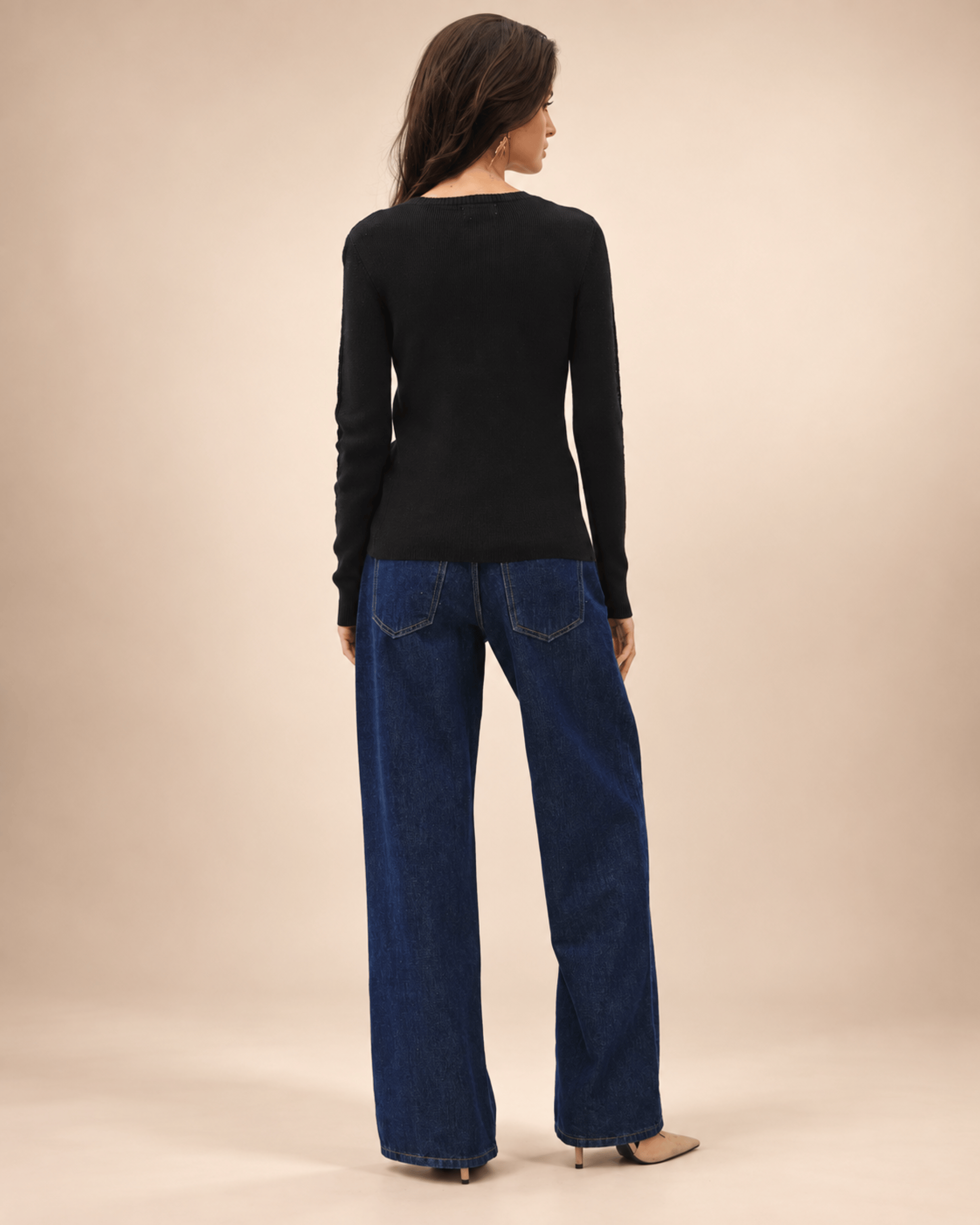 Crochet Sleeve Pointelle Fine Sweater