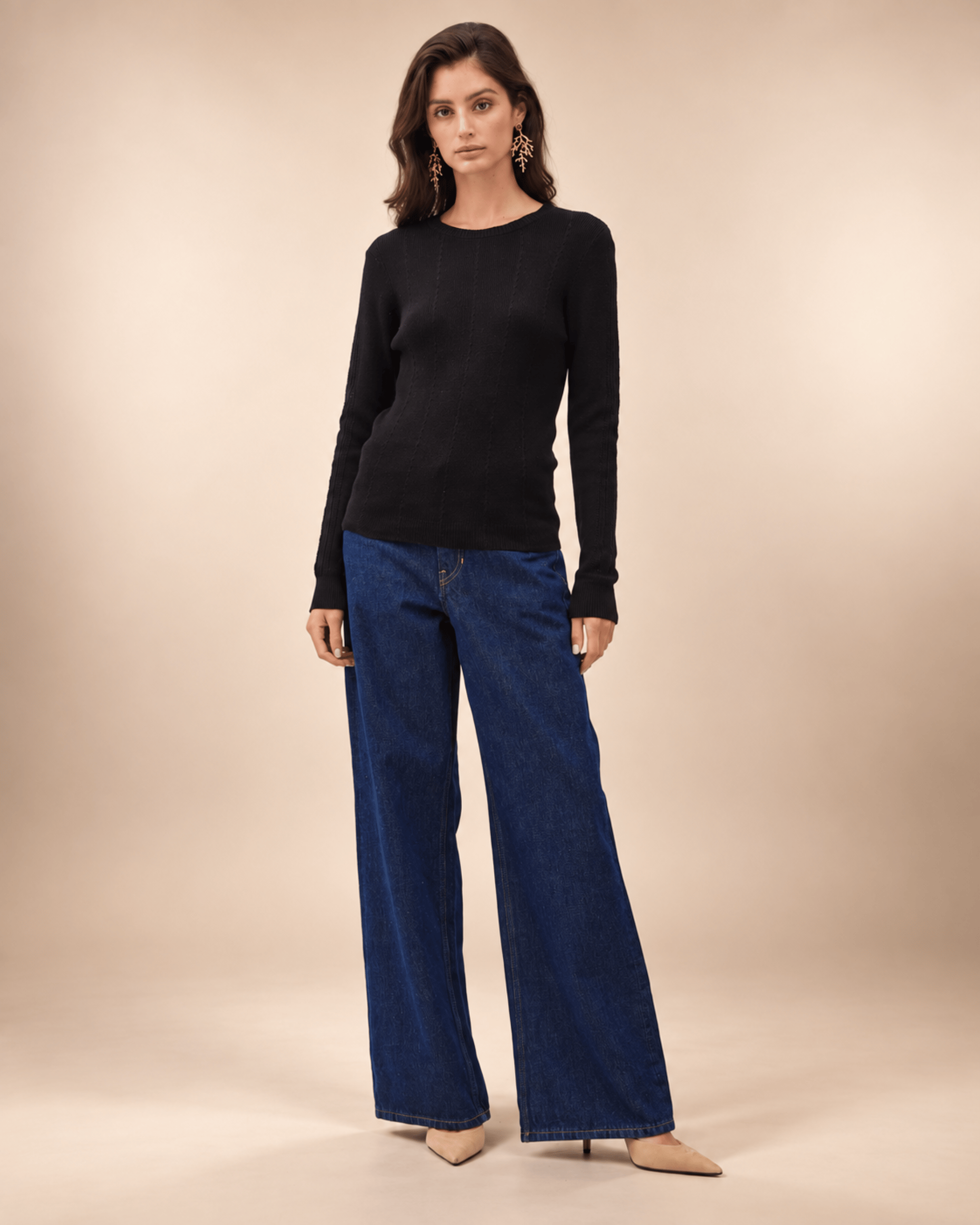 Crochet Sleeve Pointelle Fine Sweater
