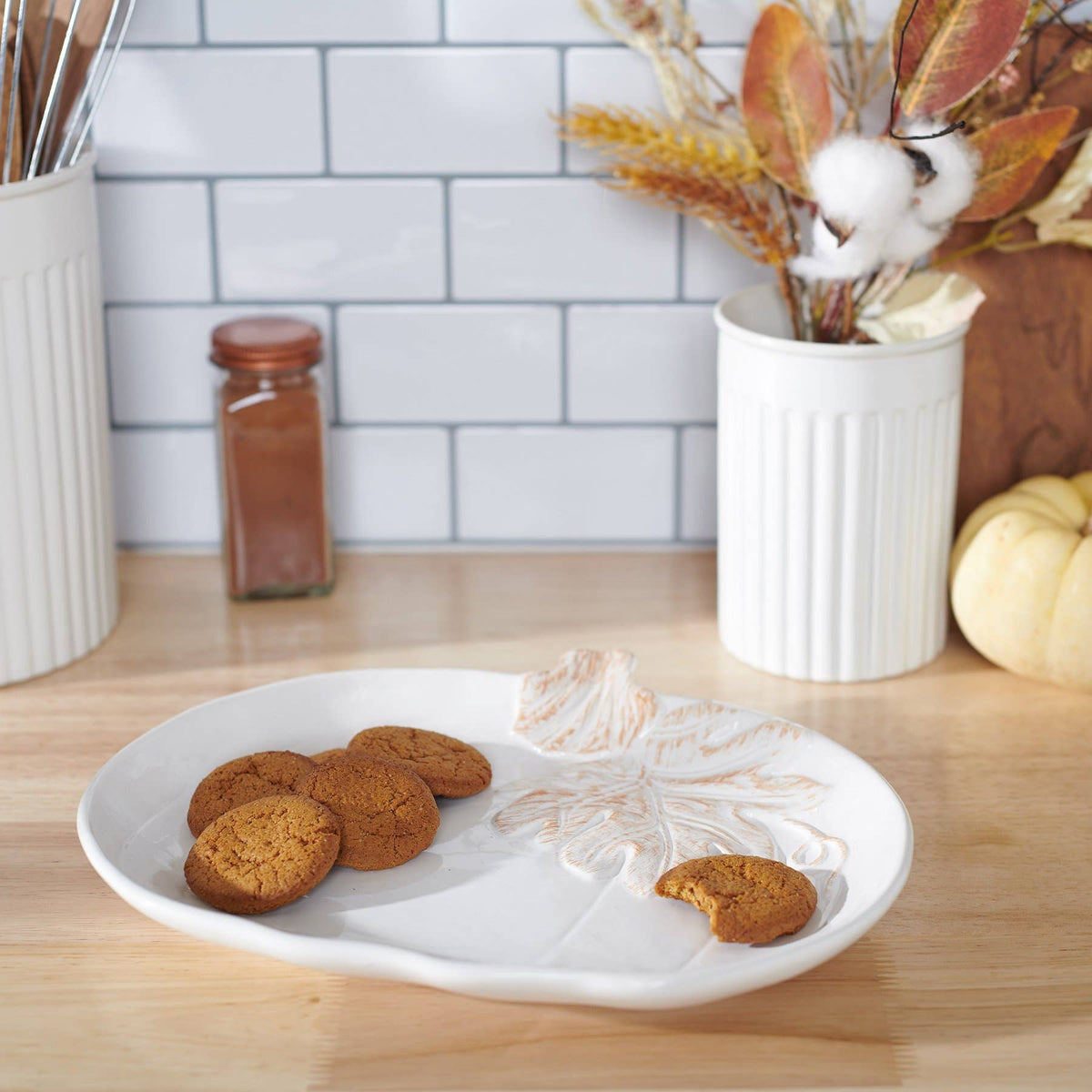 Large White Ceramic Pumpkin Plate