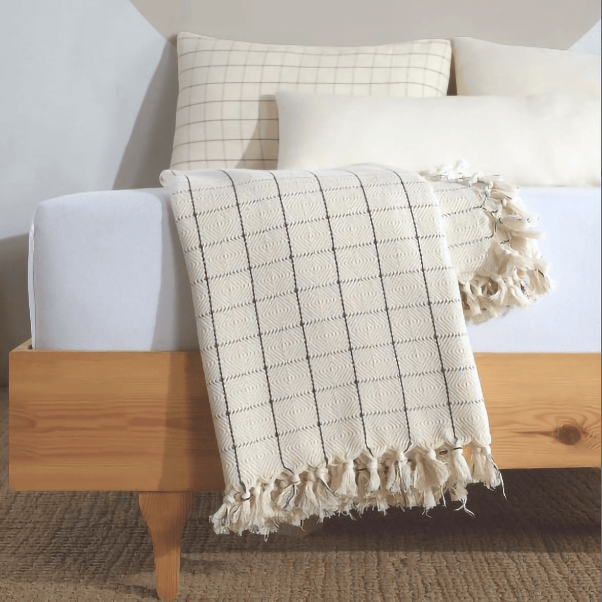 Minimalist 100% Cotton Throw Blankets & Bedspreads: Mustard / Throw Size: 51x79 inch
