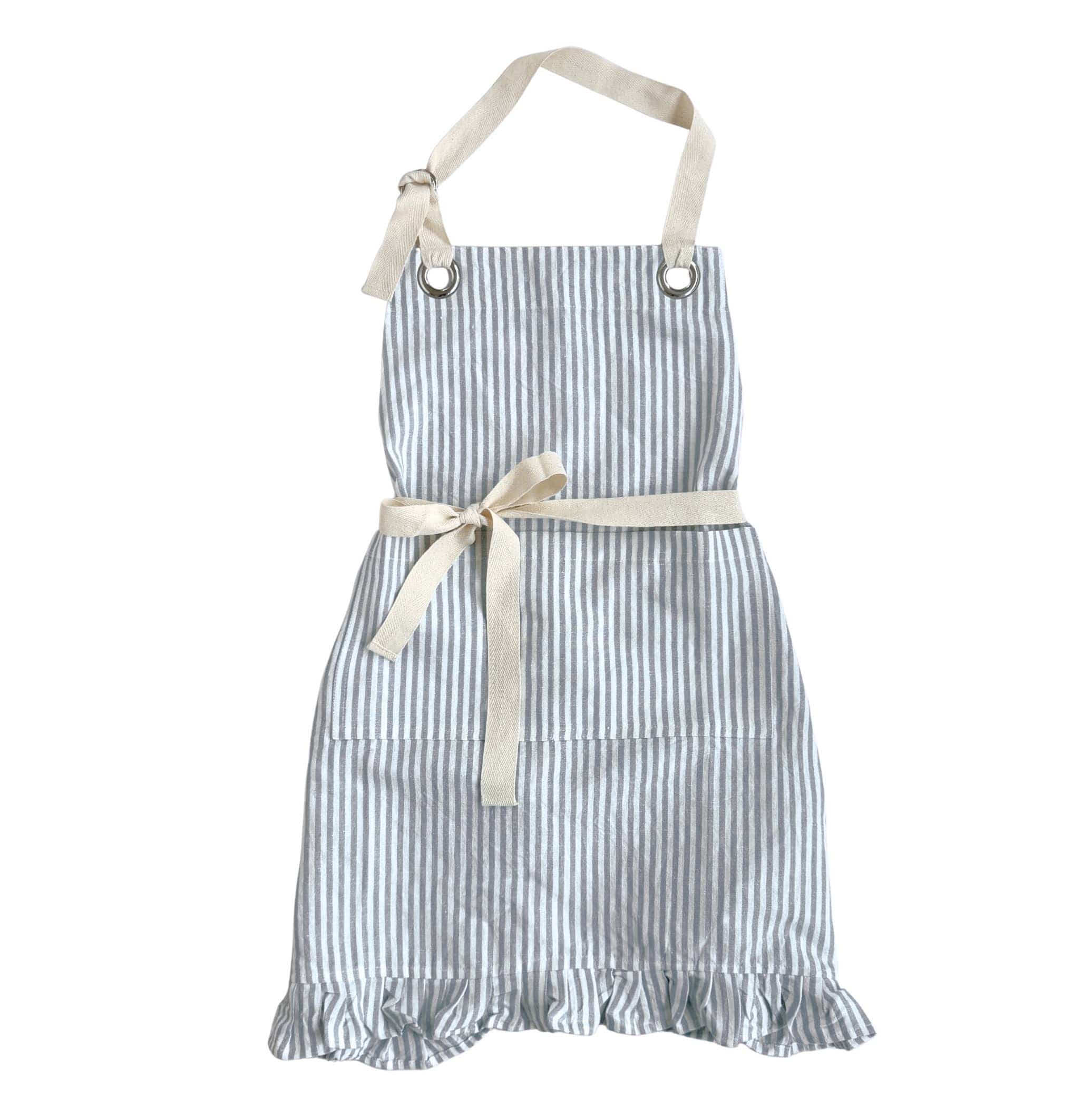 Ruffle Pin Stripe Apron: Black