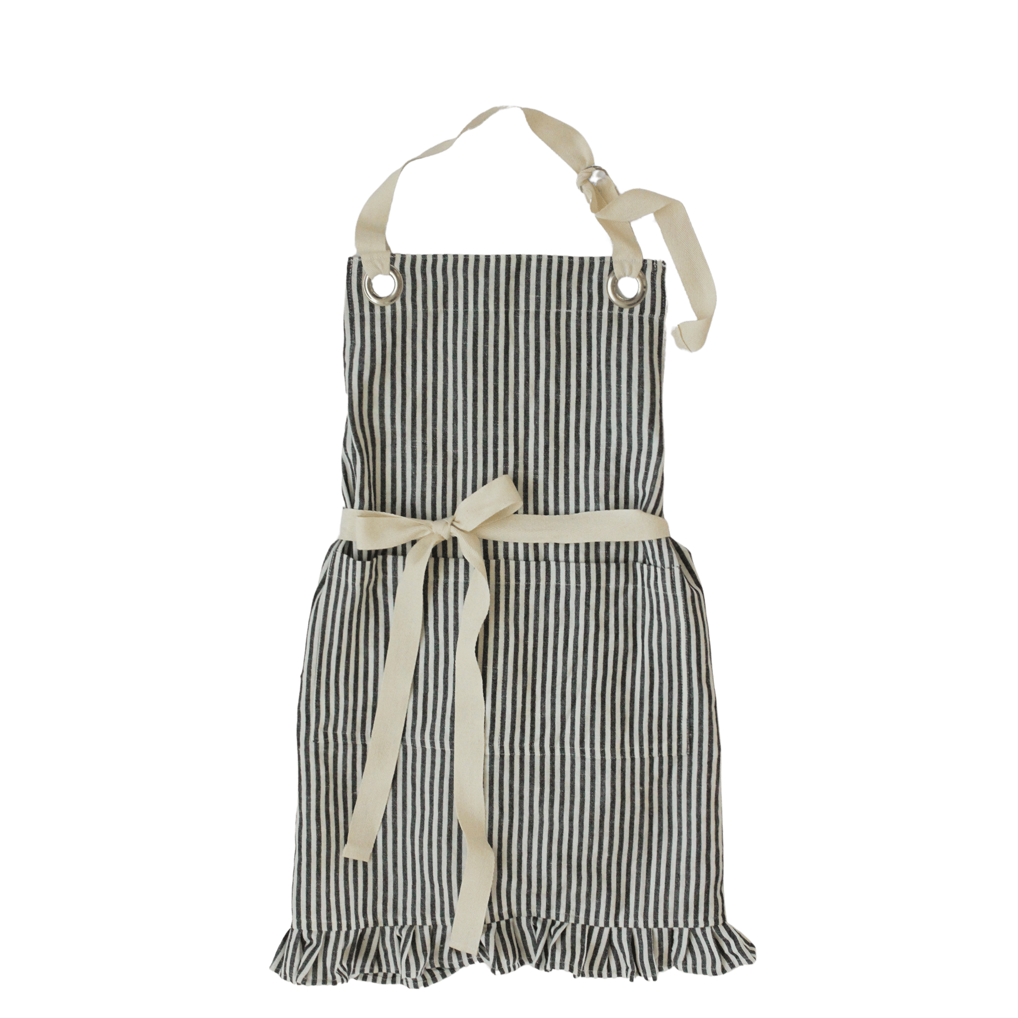 Ruffle Pin Stripe Apron: Black