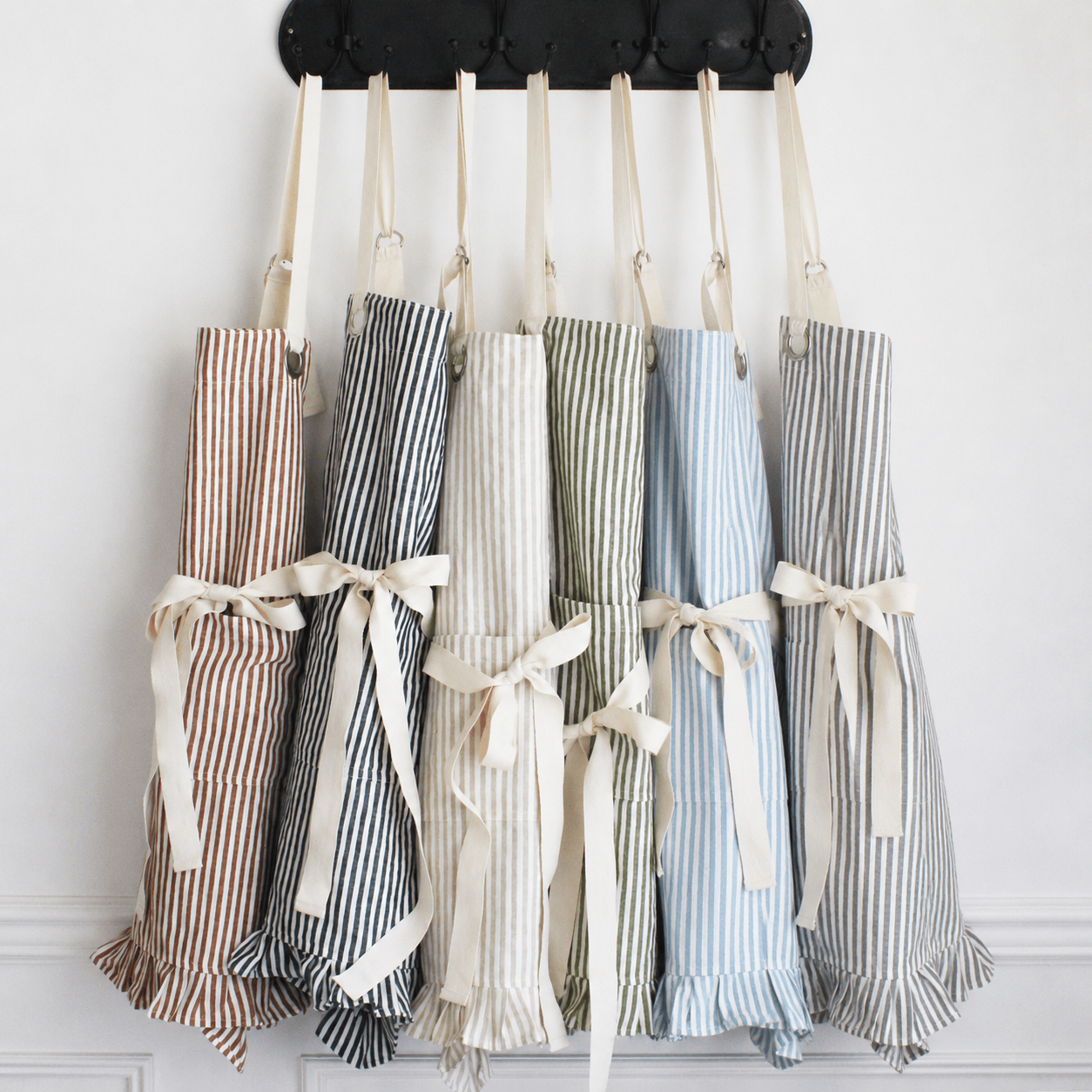 Ruffle Pin Stripe Apron: Blue