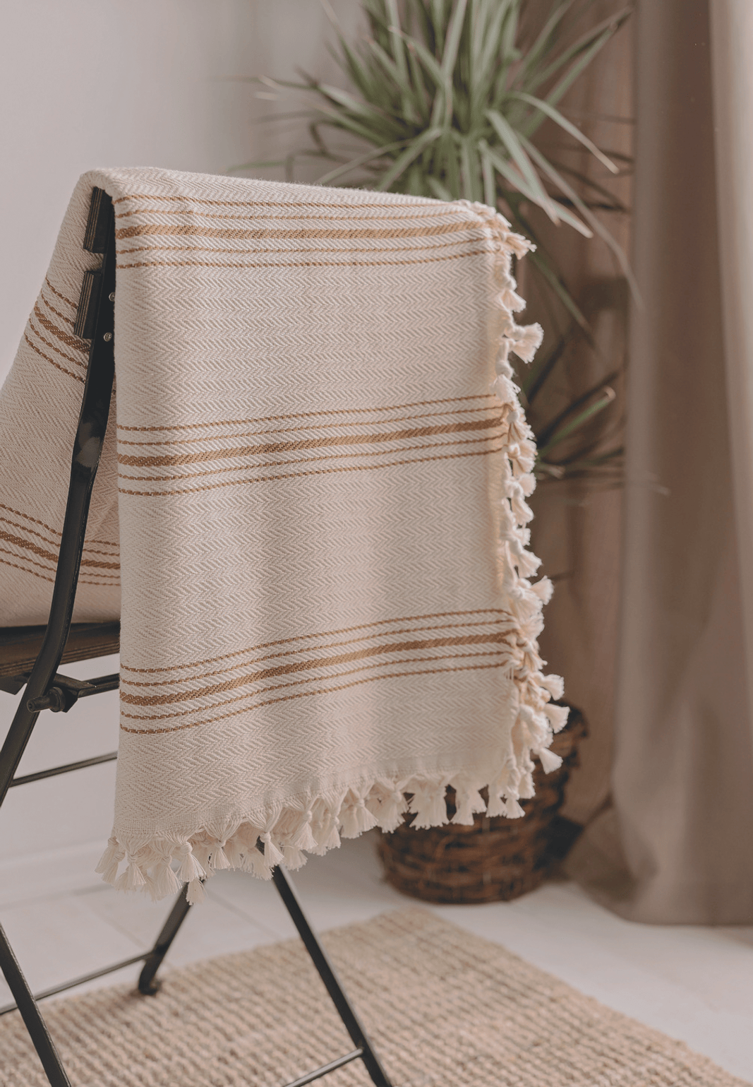Minimalist 100% Cotton Throw Blankets & Bedspreads: Cream Checkered / Throw Size: 51x79 inch