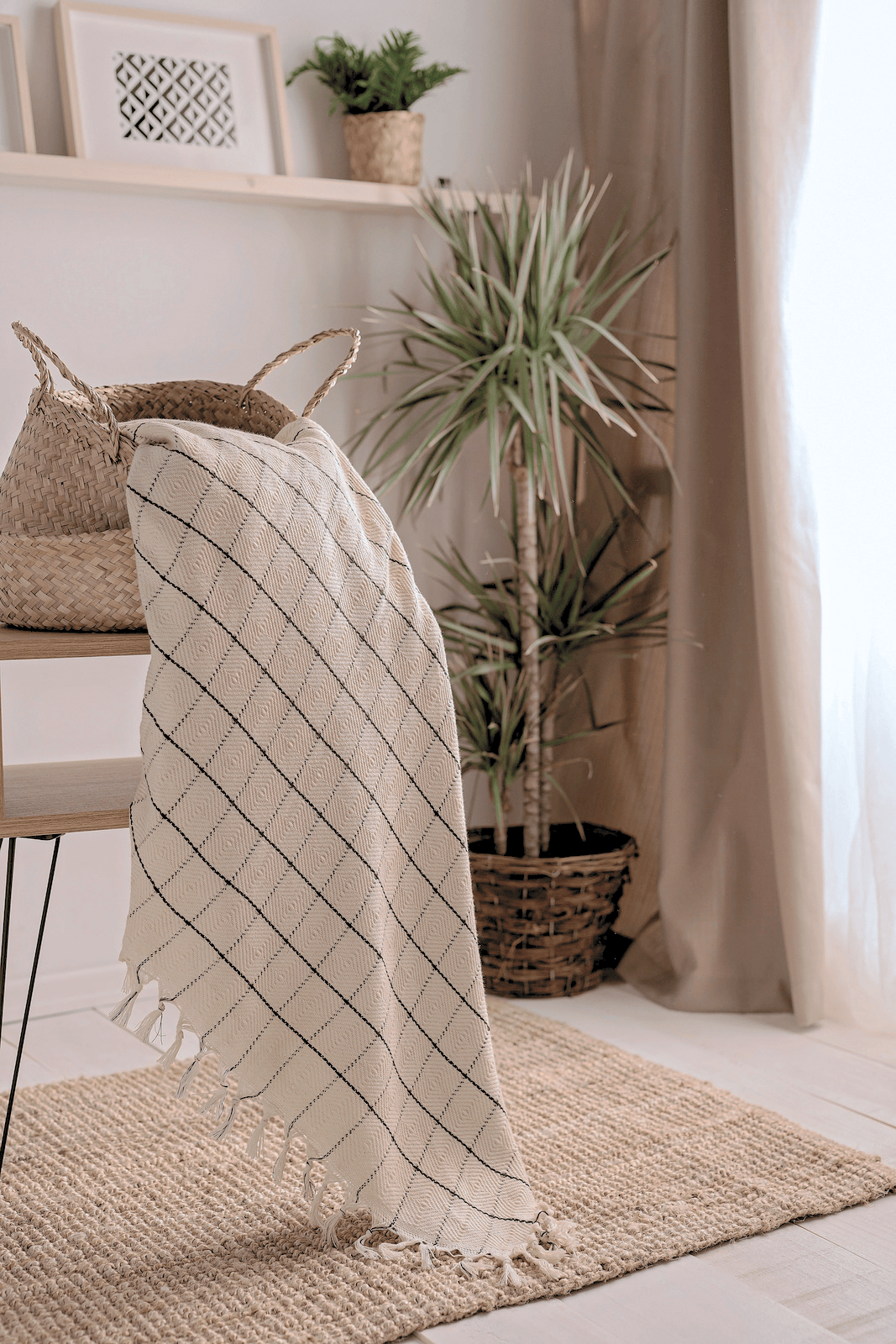 Minimalist 100% Cotton Throw Blankets & Bedspreads: Grey / Throw Size: 51x79 inch