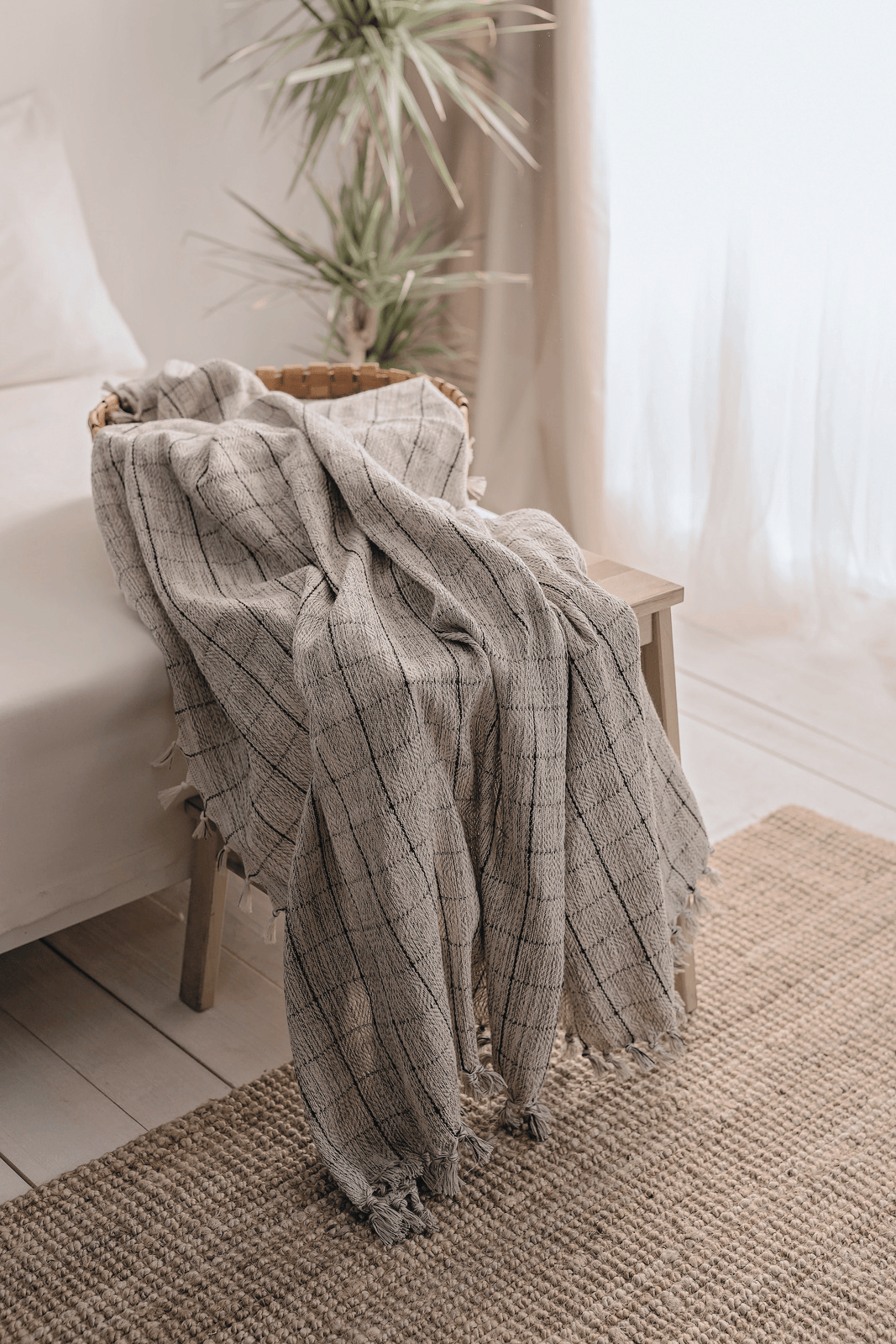 Minimalist 100% Cotton Throw Blankets & Bedspreads: Grey / Throw Size: 51x79 inch