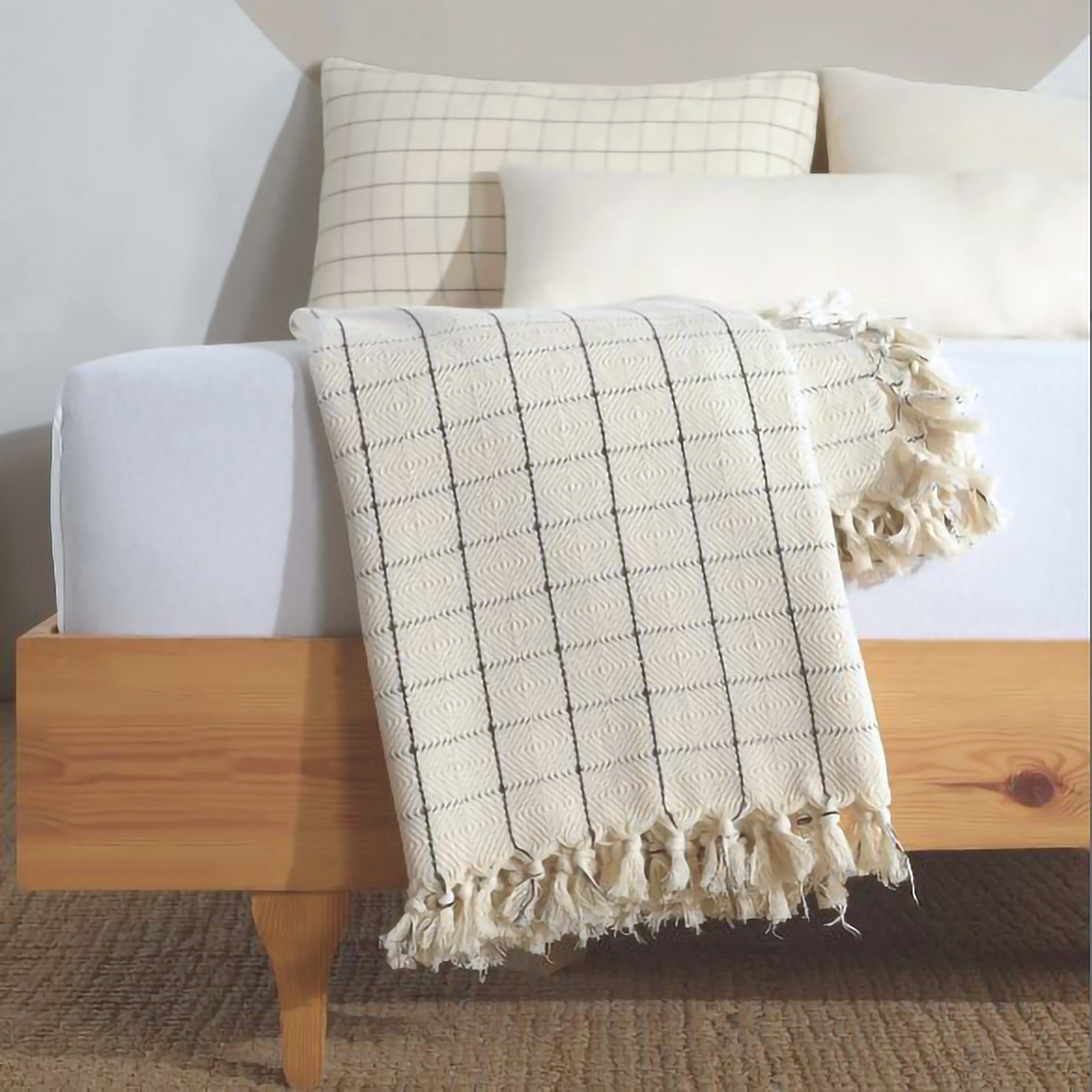 Minimalist 100% Cotton Throw Blankets & Bedspreads: Grey / Throw Size: 51x79 inch