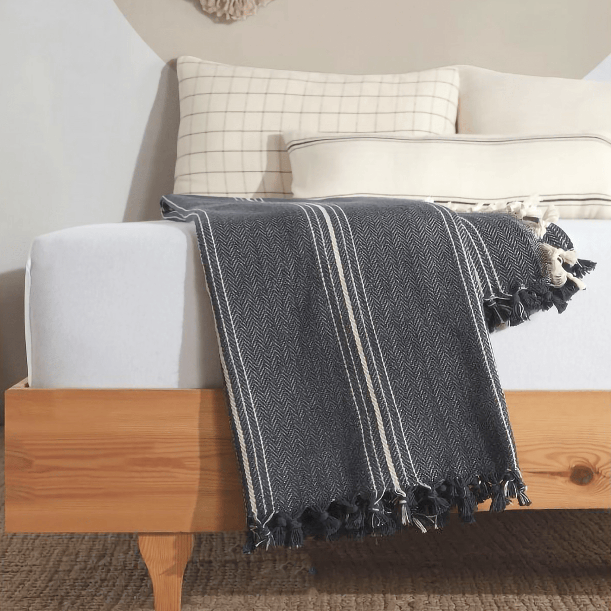 Minimalist 100% Cotton Throw Blankets & Bedspreads: Grey / Throw Size: 51x79 inch