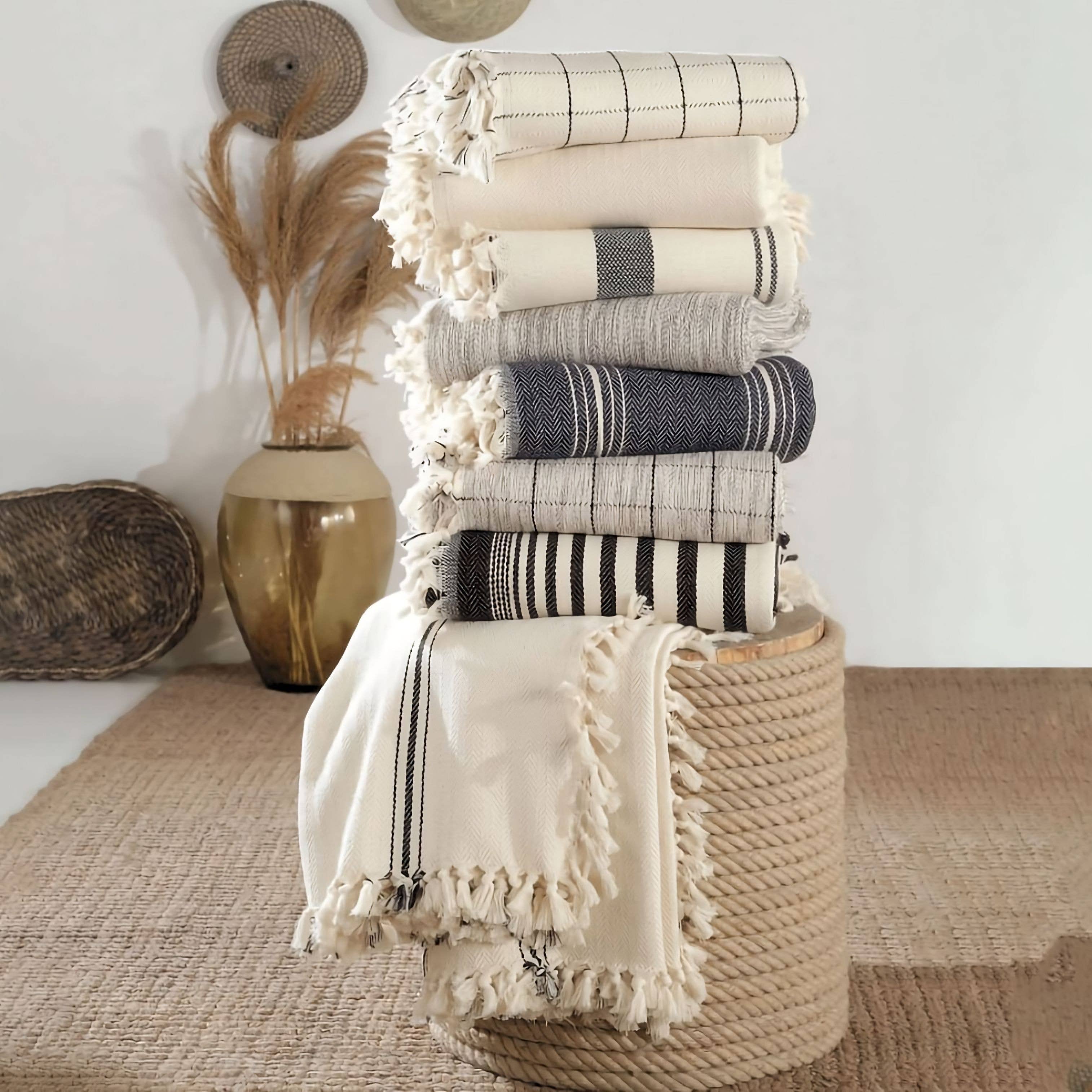 Minimalist 100% Cotton Throw Blankets & Bedspreads: Grey / Throw Size: 51x79 inch