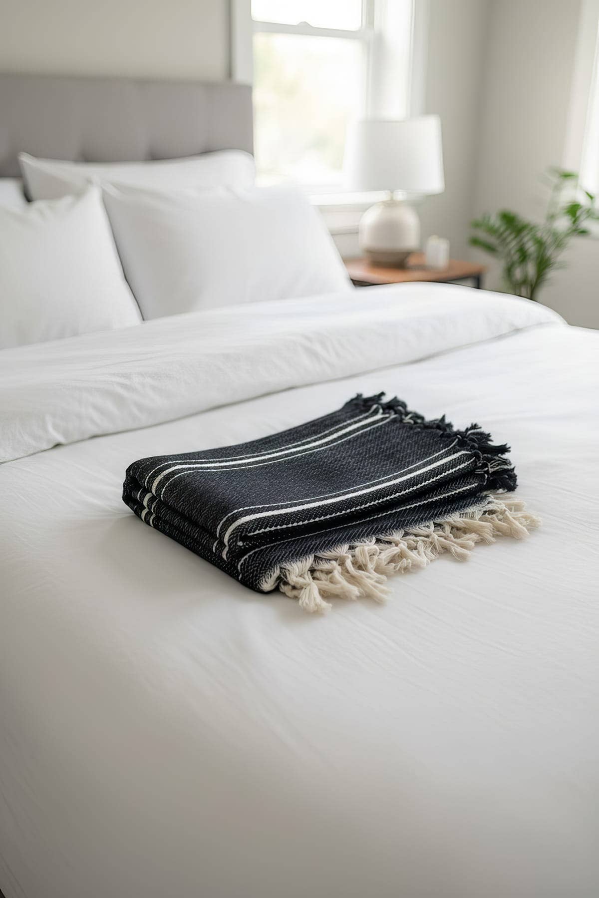 Minimalist 100% Cotton Throw Blankets & Bedspreads: Grey / Throw Size: 51x79 inch