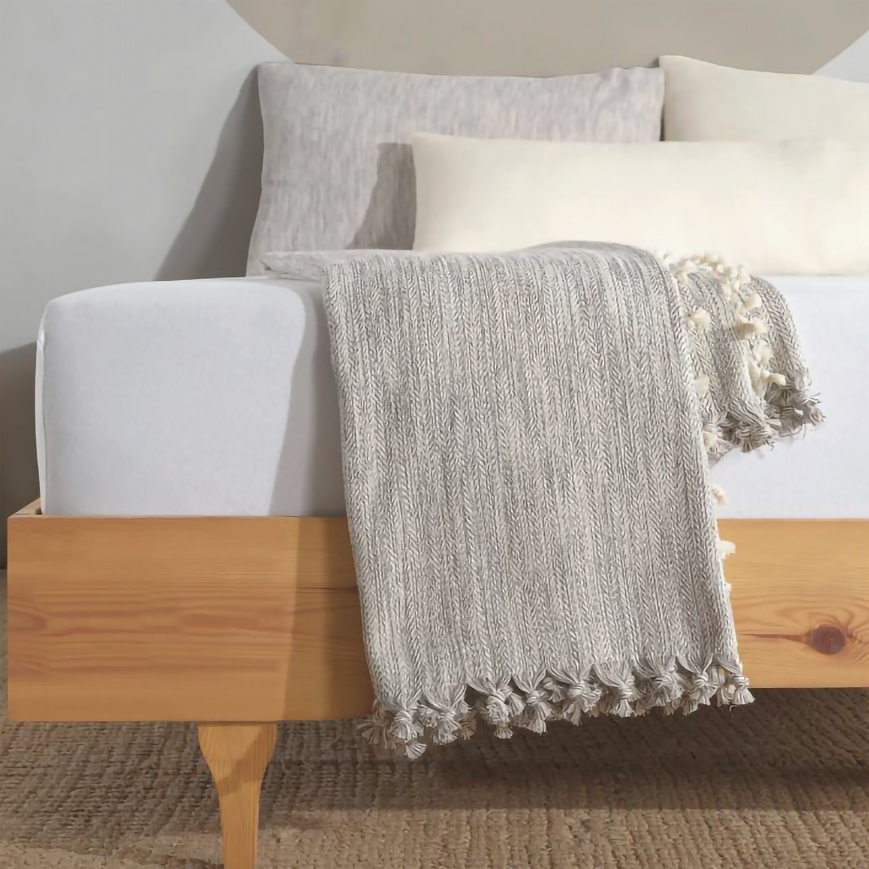 Minimalist 100% Cotton Throw Blankets & Bedspreads: Grey / Throw Size: 51x79 inch