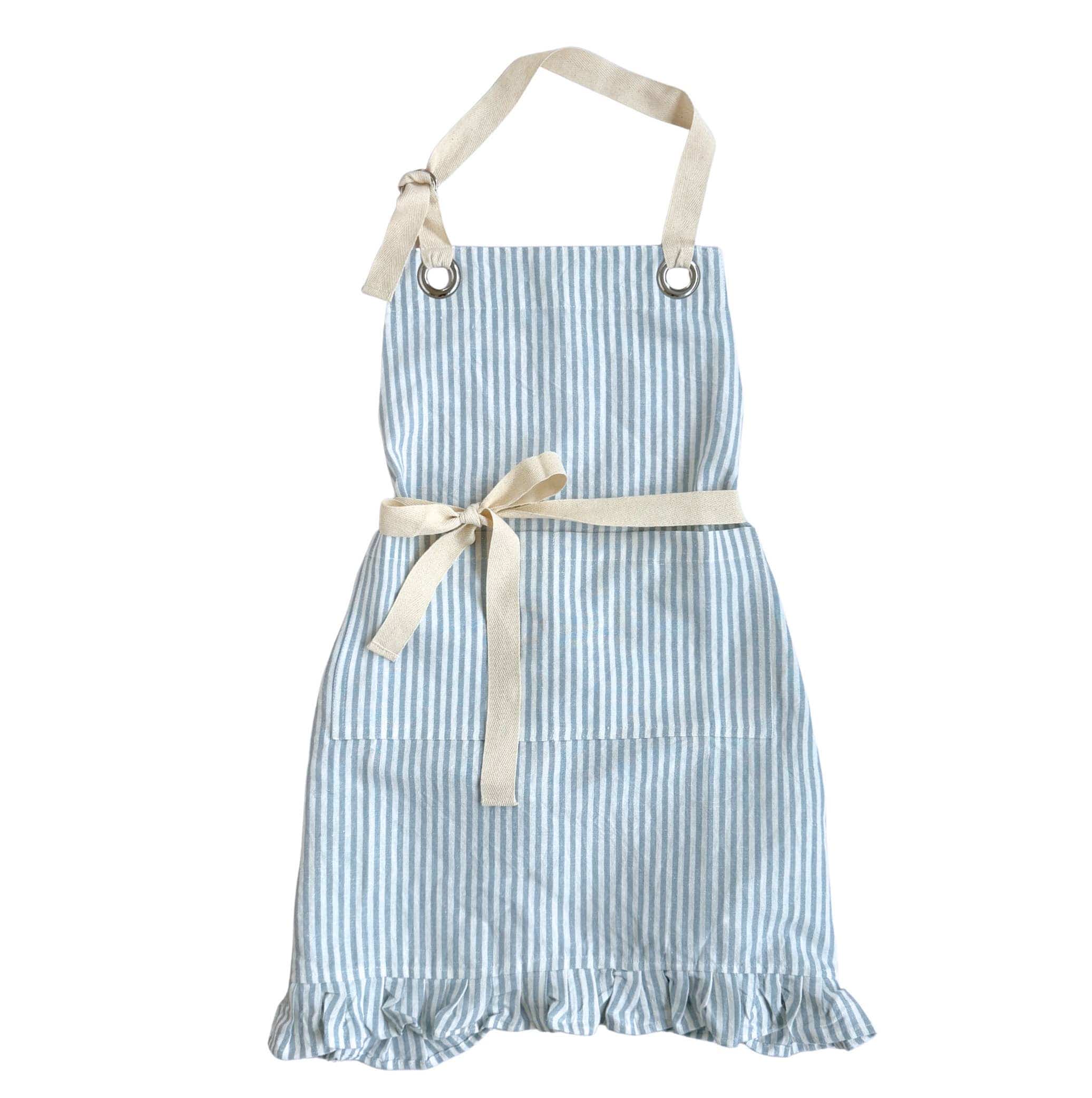 Ruffle Pin Stripe Apron: Blue