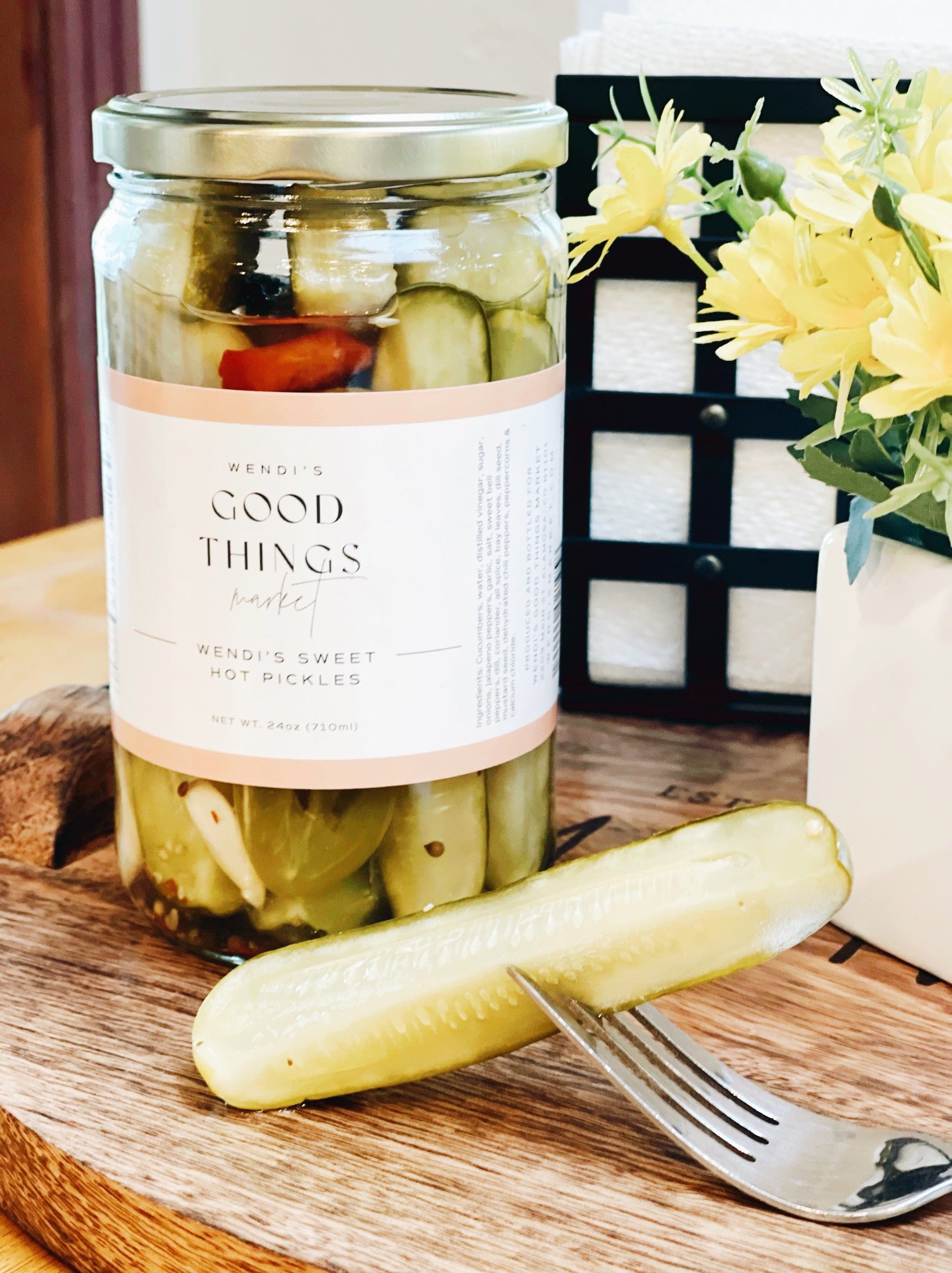 hot sweet pickles, wendi's good things market, made in Colorado